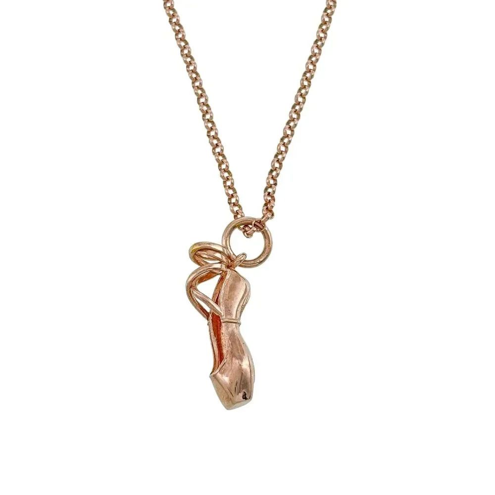 Rose Gold-Tone Sterling Silver 925 Ballerina Toe Shoe Charm Necklace 16